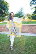 Perpendicular Blue Kaftan with Pants and Stole (Set of 3) - BANANA labs