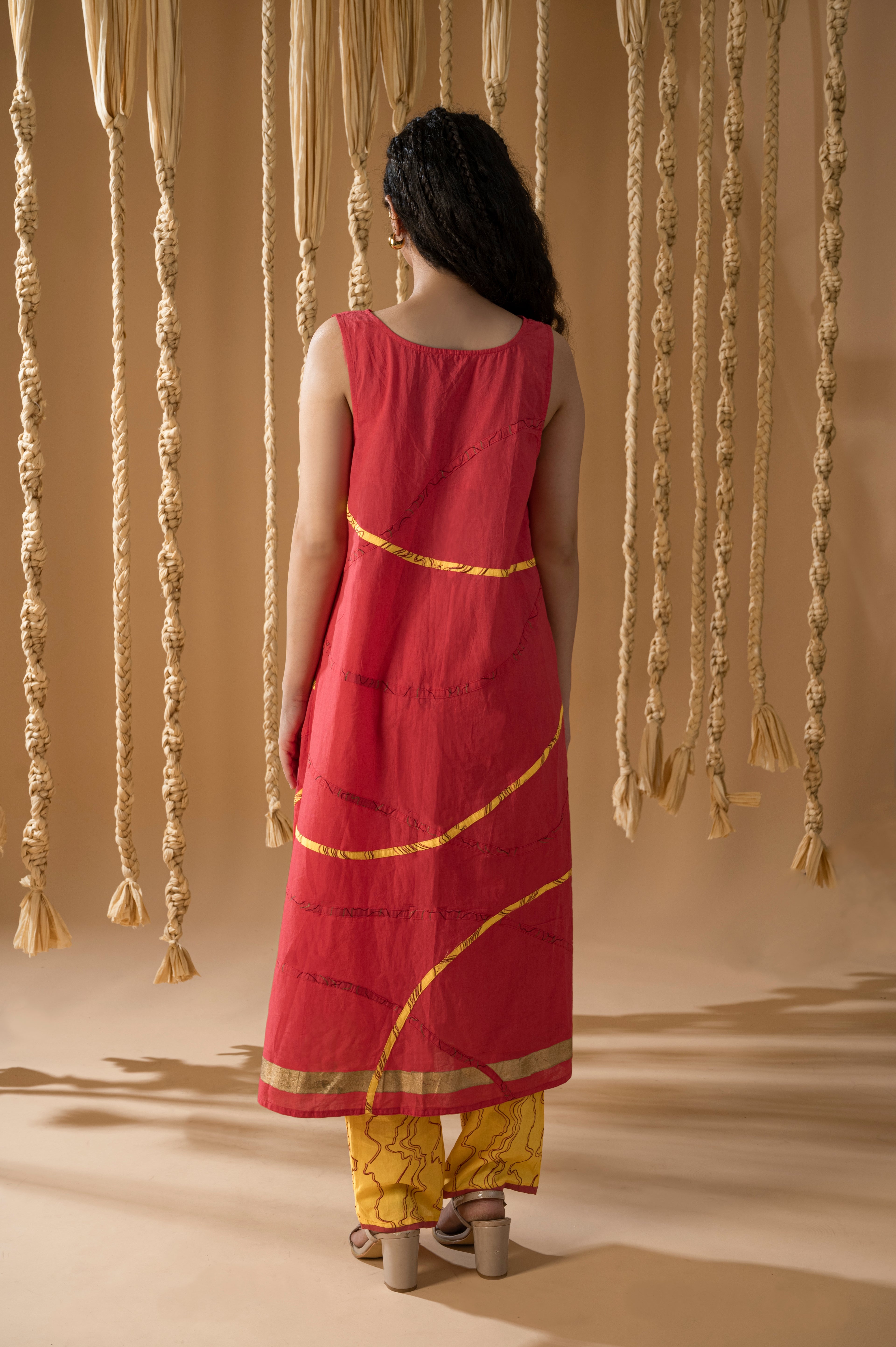 Aurum Pink & Yellow Kurta set with Shrug (Set of 3)