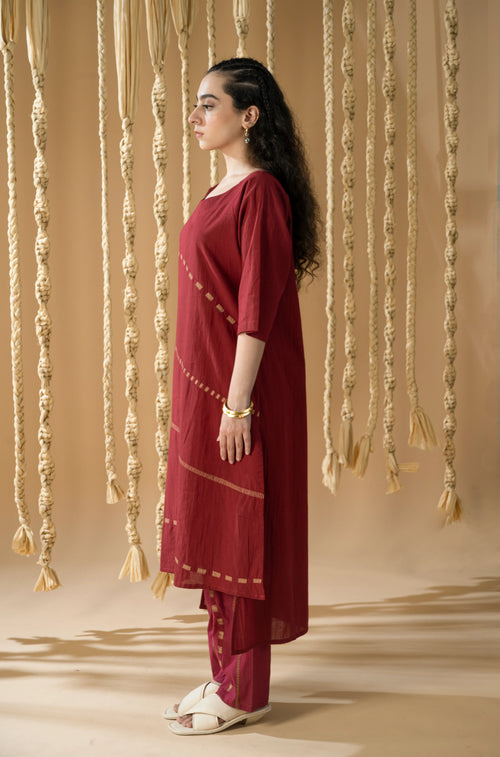 Aurum Trail Maroon Kurta with Pants (Set of 2) - BANANA labs