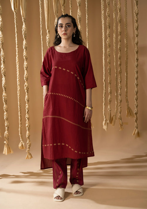Aurum Trail Maroon Kurta with Pants (Set of 2) - BANANA labs