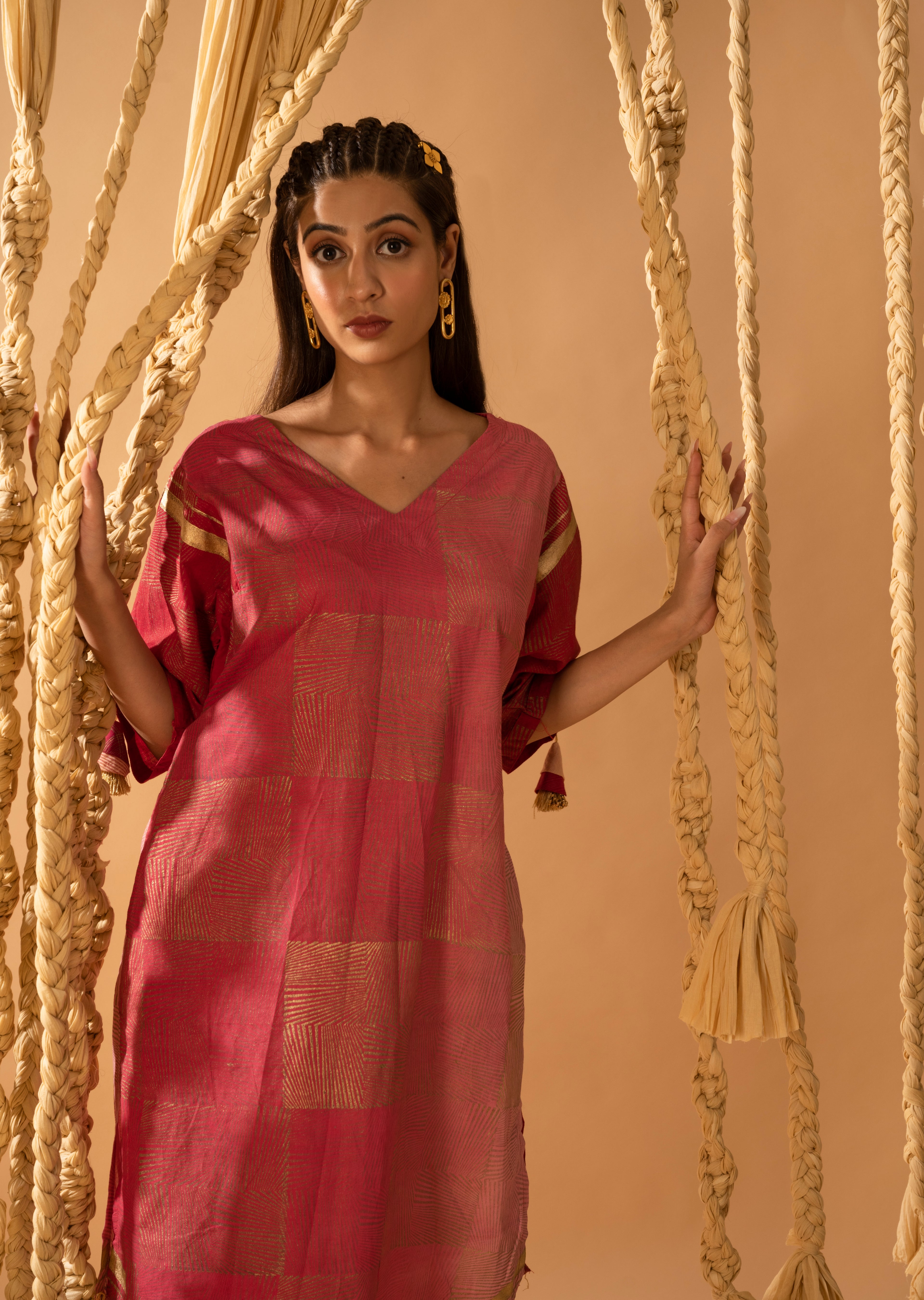 Aurum Chock Block Pink Kurta with Pants (Set of 2)