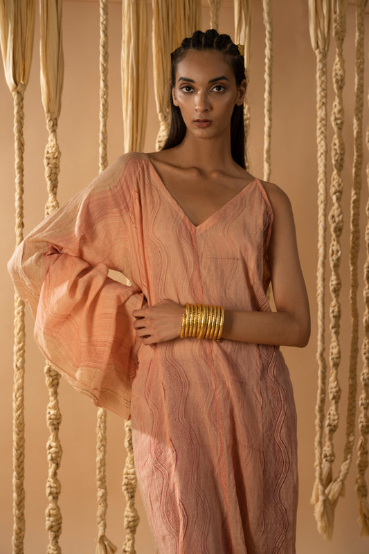 Aurum One shoulder Peach Kaftan