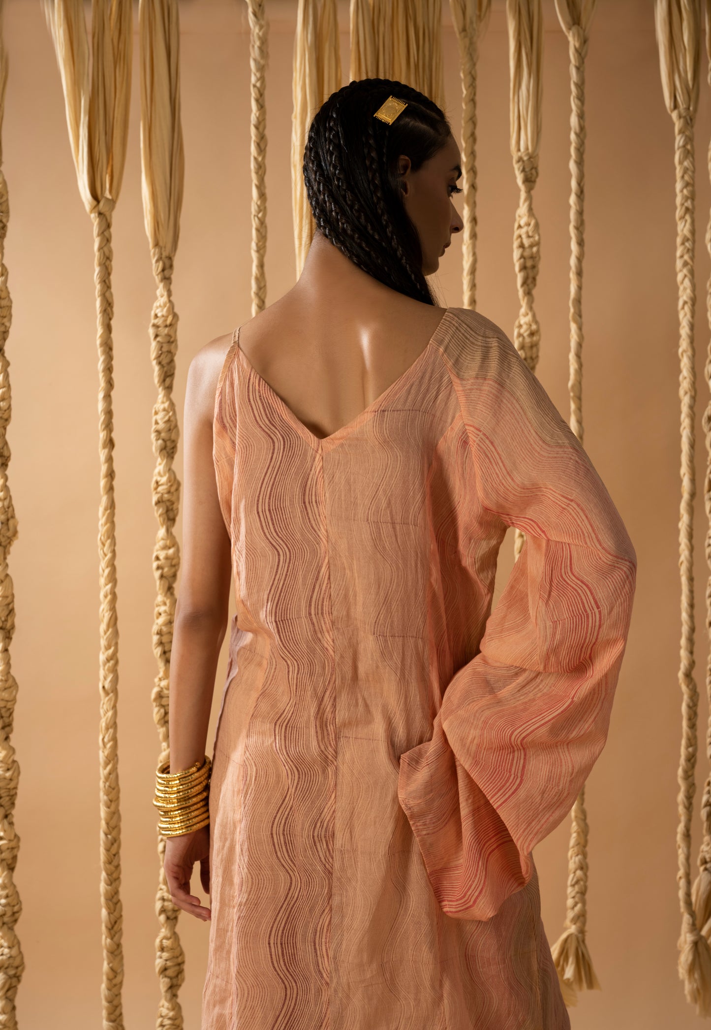 Aurum One shoulder Peach Kaftan