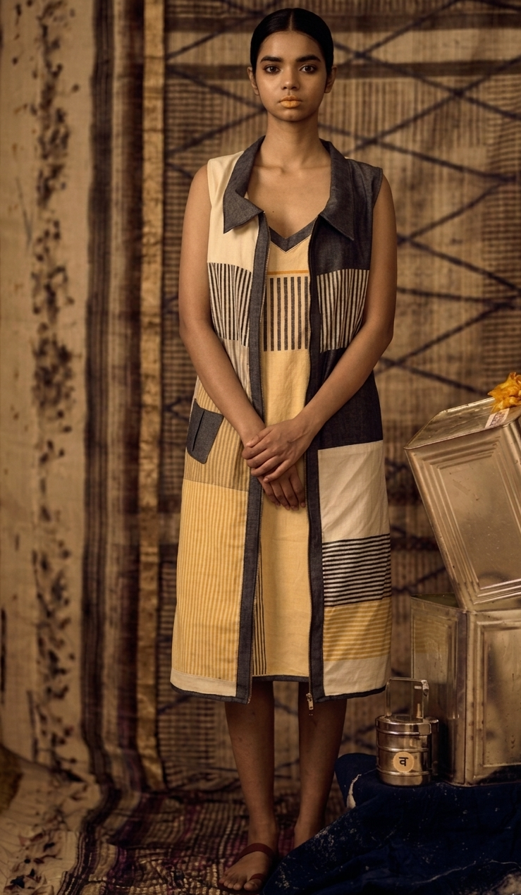 Sequence Denim Overlay with Full Front Zip with Slip Dress (Set of 2)