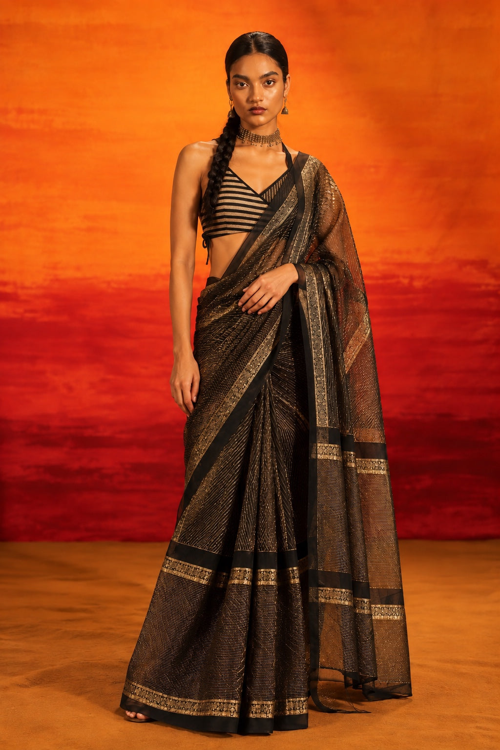 Illume Zap Kota Doria Black Saree