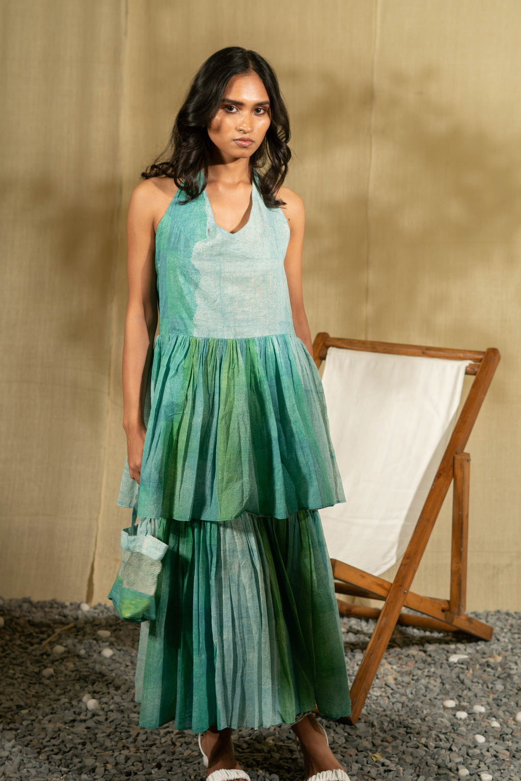 MARINA aqua halter dress