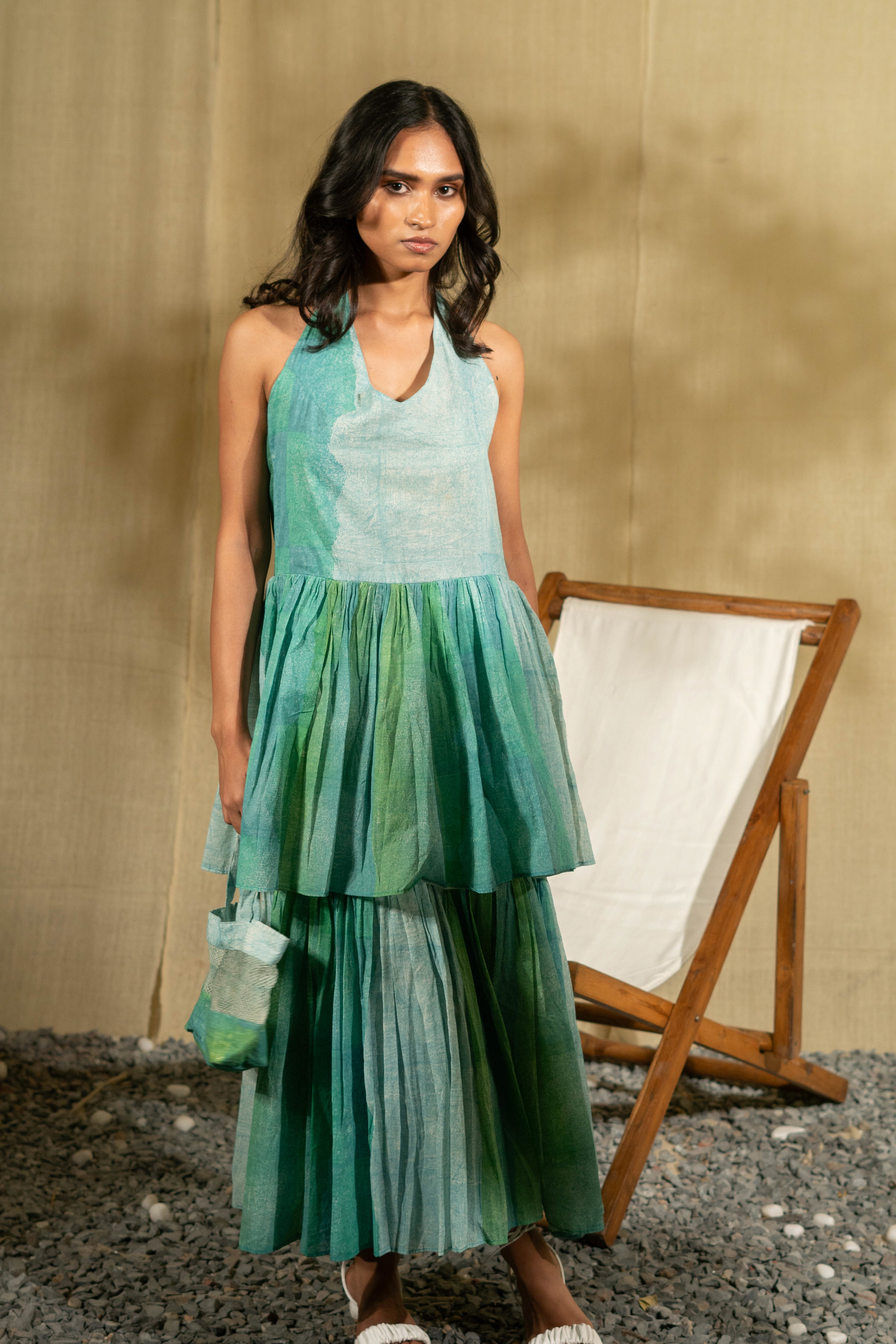 MARINA aqua halter dress