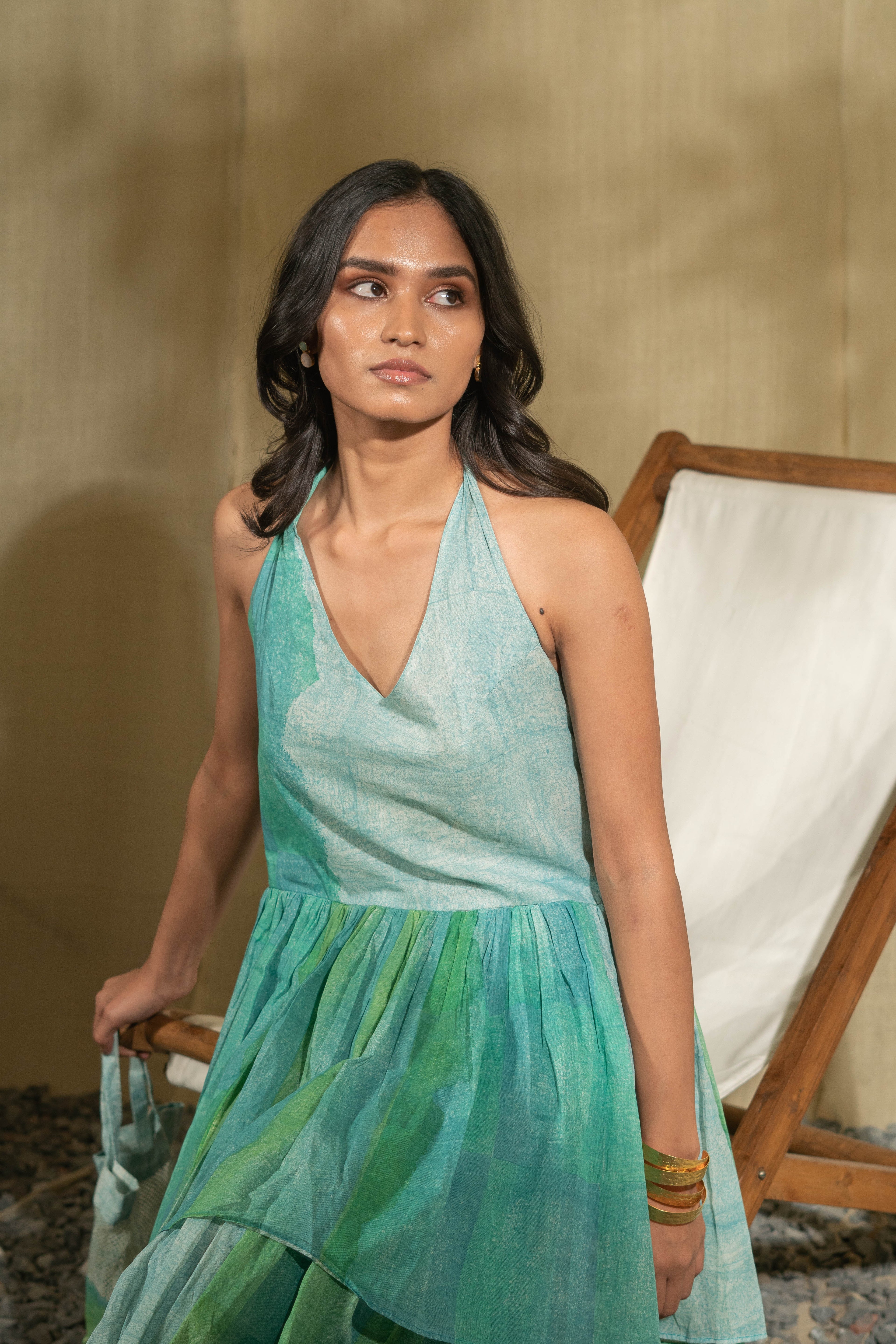 MARINA aqua halter dress
