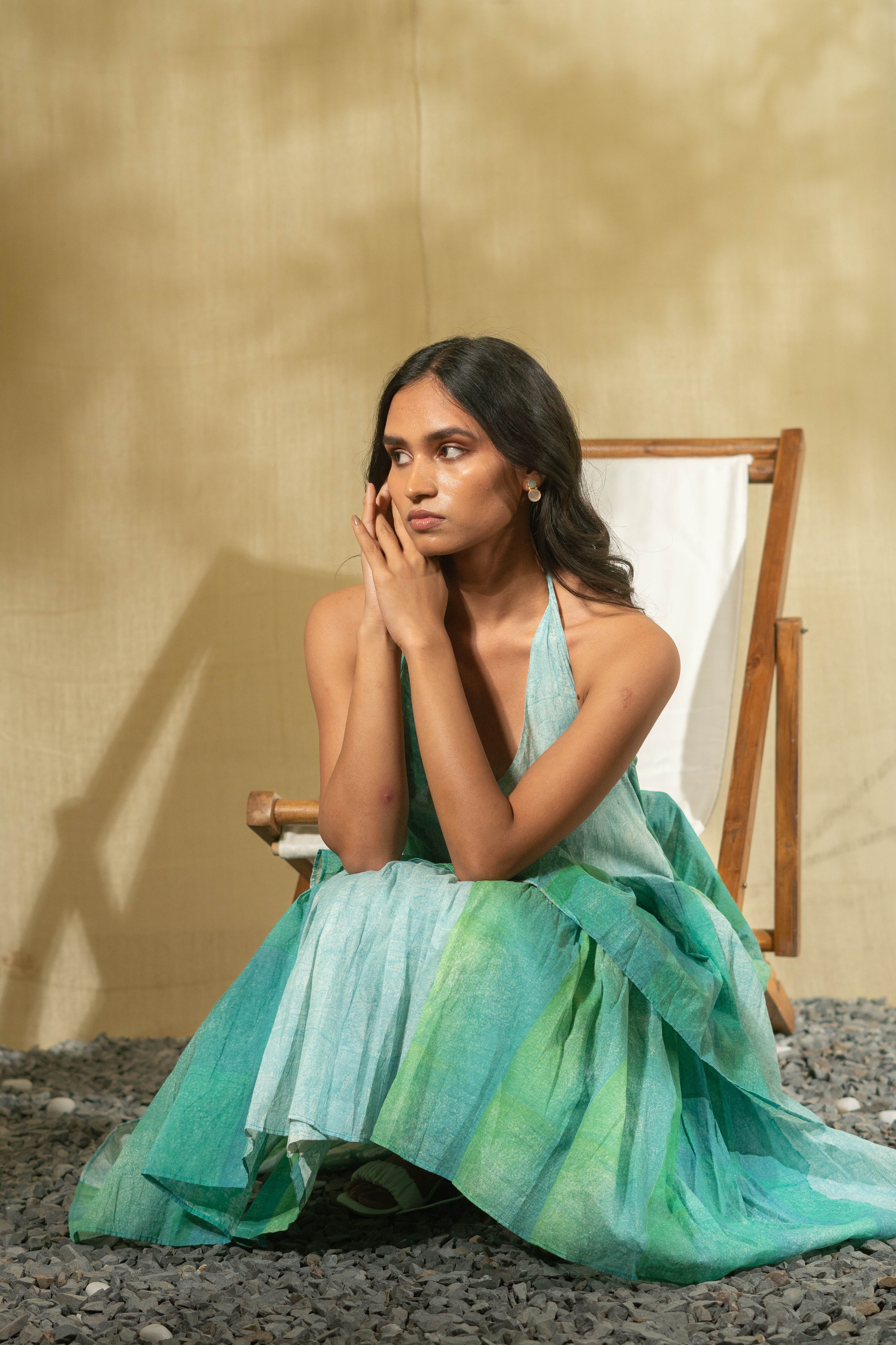MARINA aqua halter dress