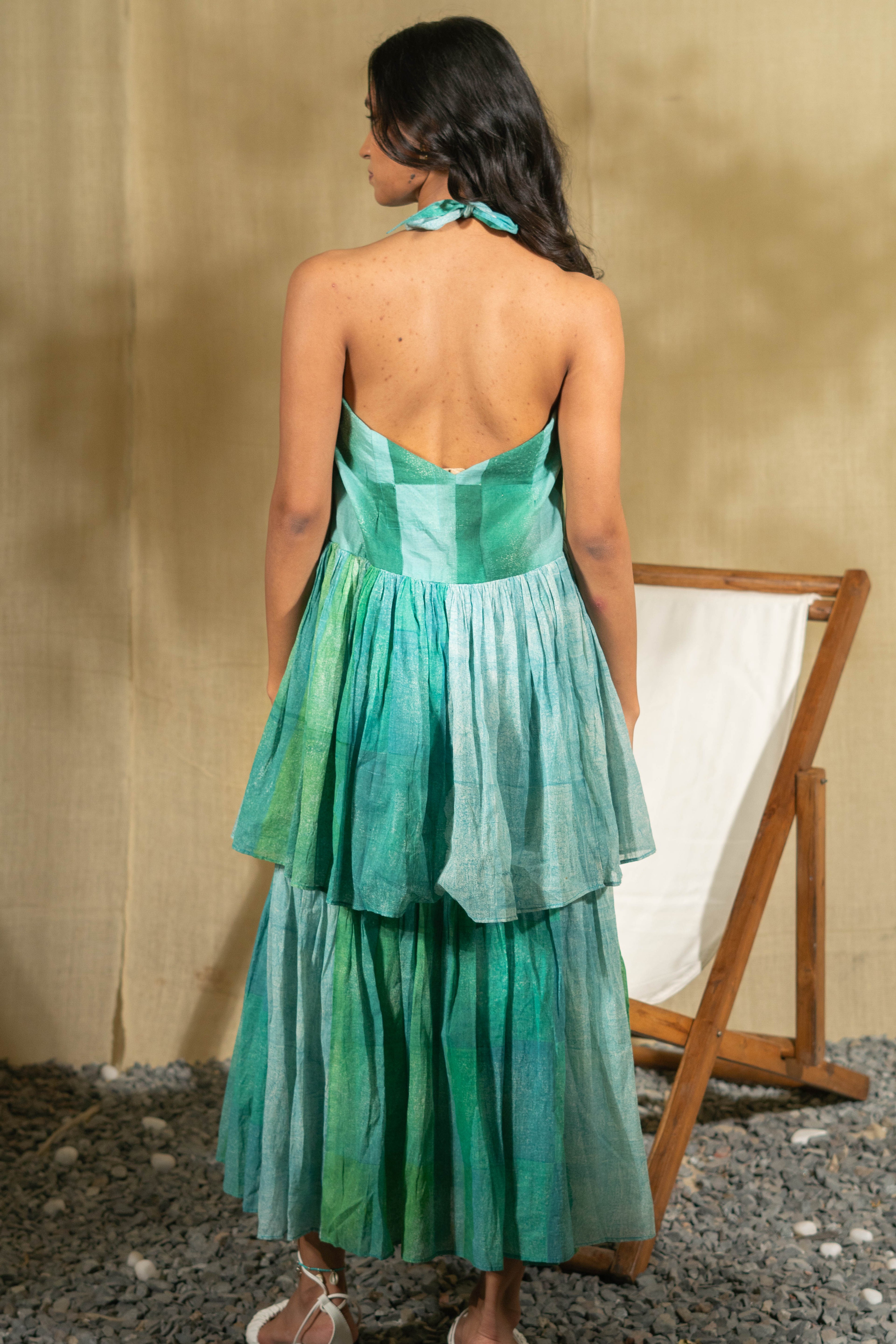 MARINA aqua halter dress