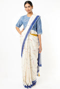 BANANA Yellow-Blue Sprinkle Saree with Blouse - BANANA labs