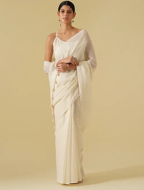 Silkwaves ESSENTIALS White Cotton Mul Saree