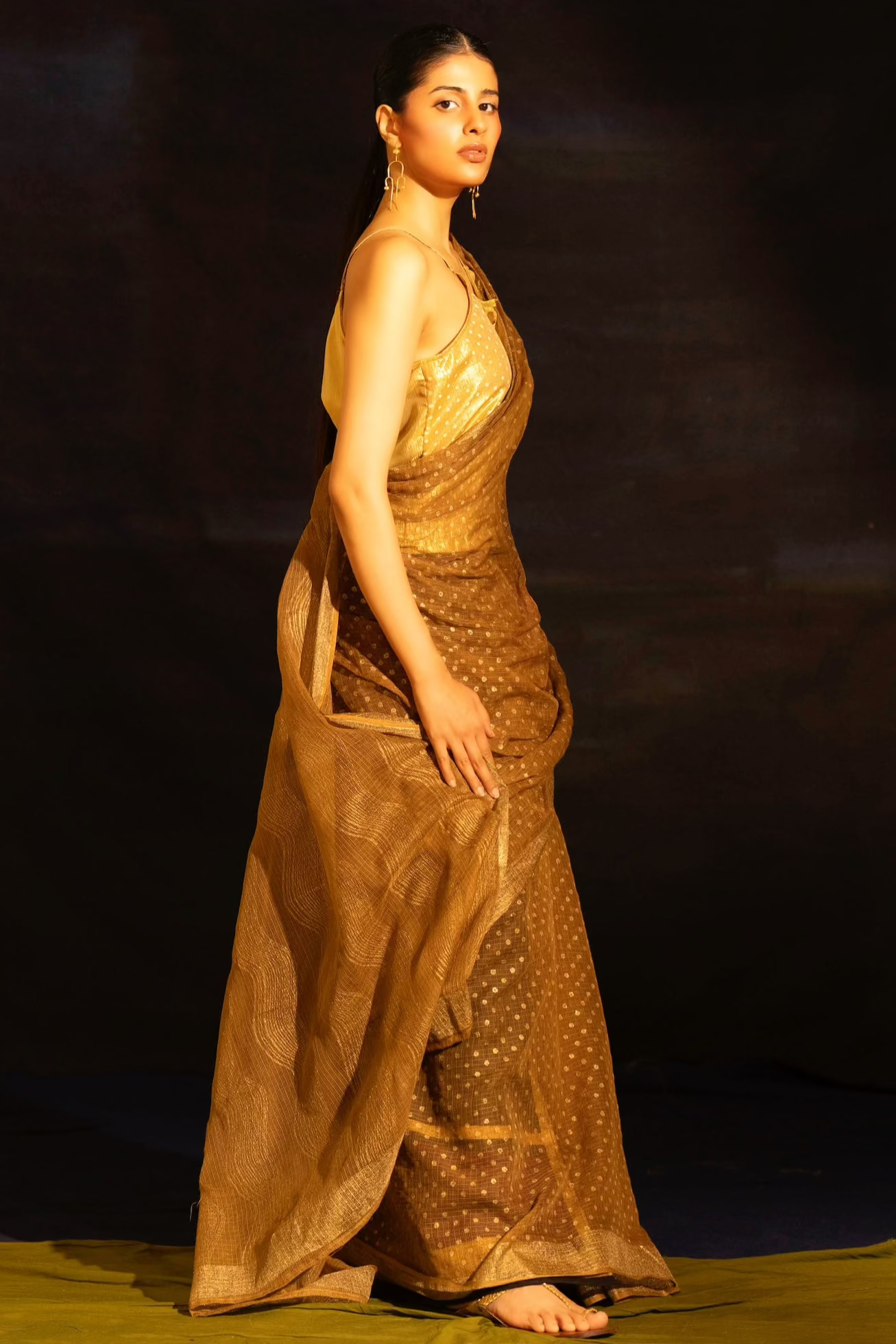 Illume Rivet Brown Saree