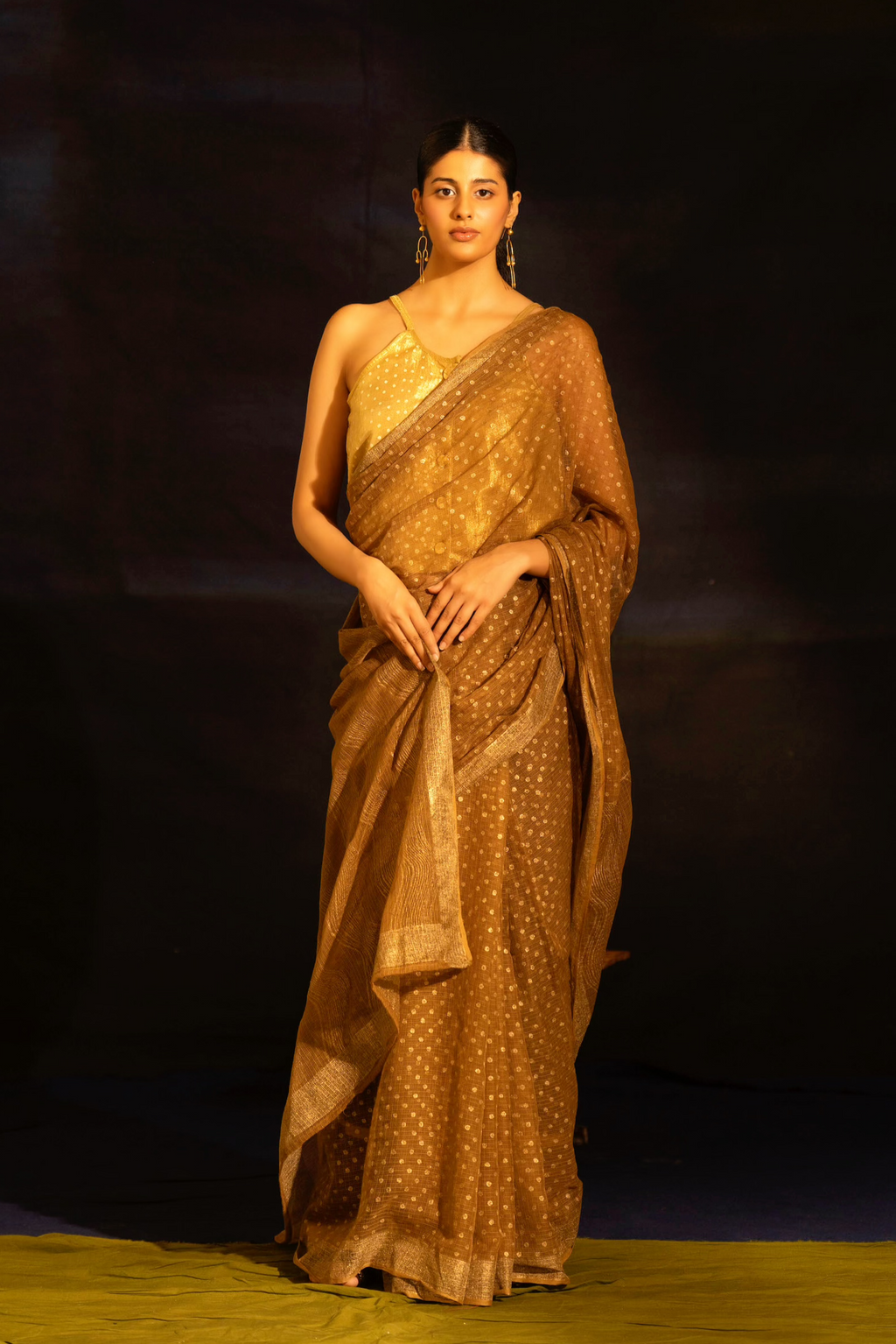 Illume Rivet Brown Saree