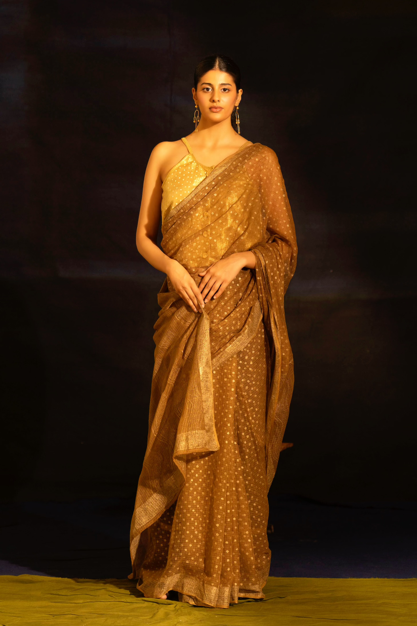 Illume Rivet Brown Saree