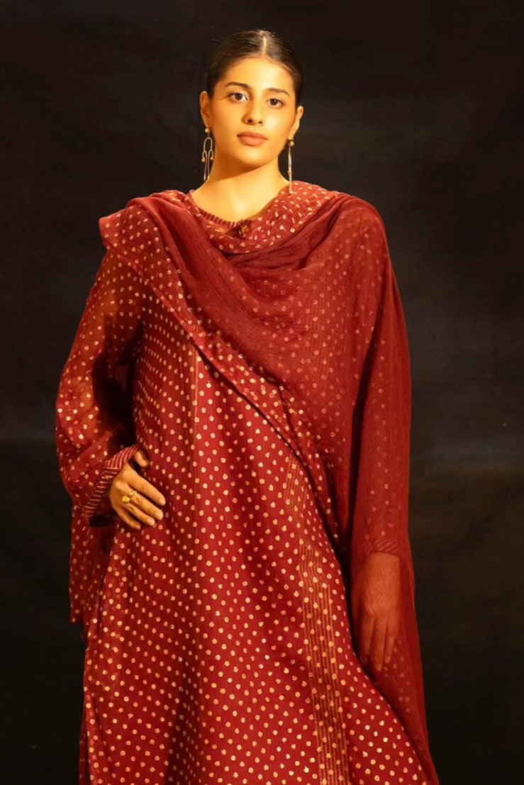 Illume Rivet Maroon Kota Kurta Pants Set (Set of 2)