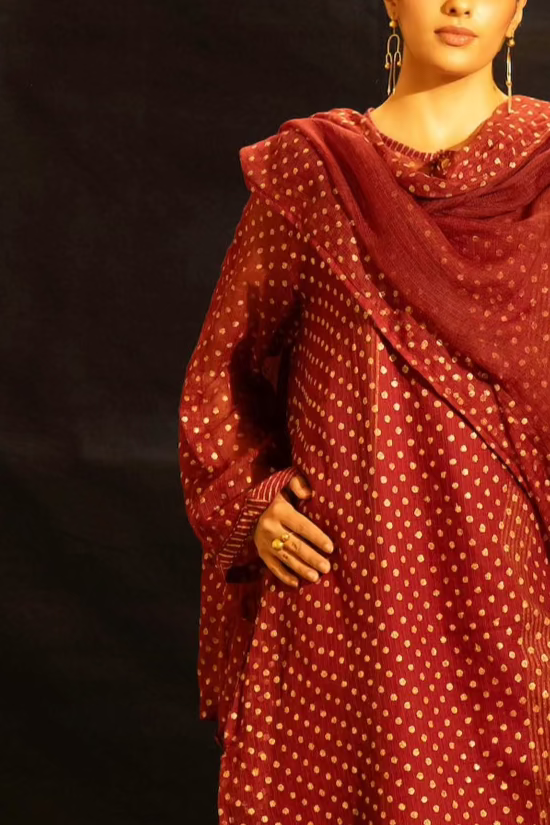 Illume Rivet Maroon Kota Kurta Pants Set (Set of 2)