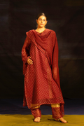 Illume Rivet Maroon Kota Kurta Set with Slip (Set of 3) - BANANA labs
