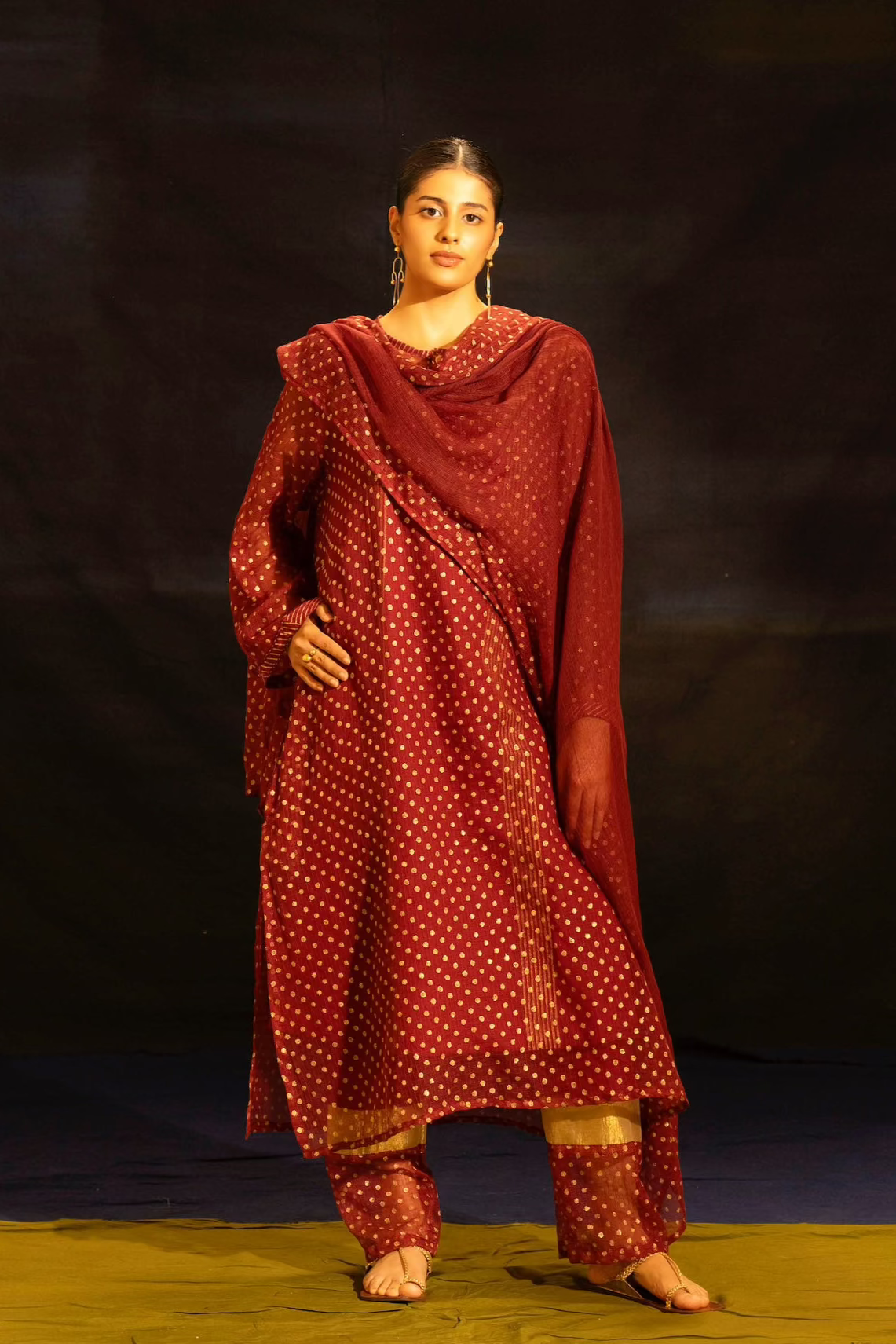 Illume Rivet Maroon Kota Kurta Set with Slip (Set of 3)