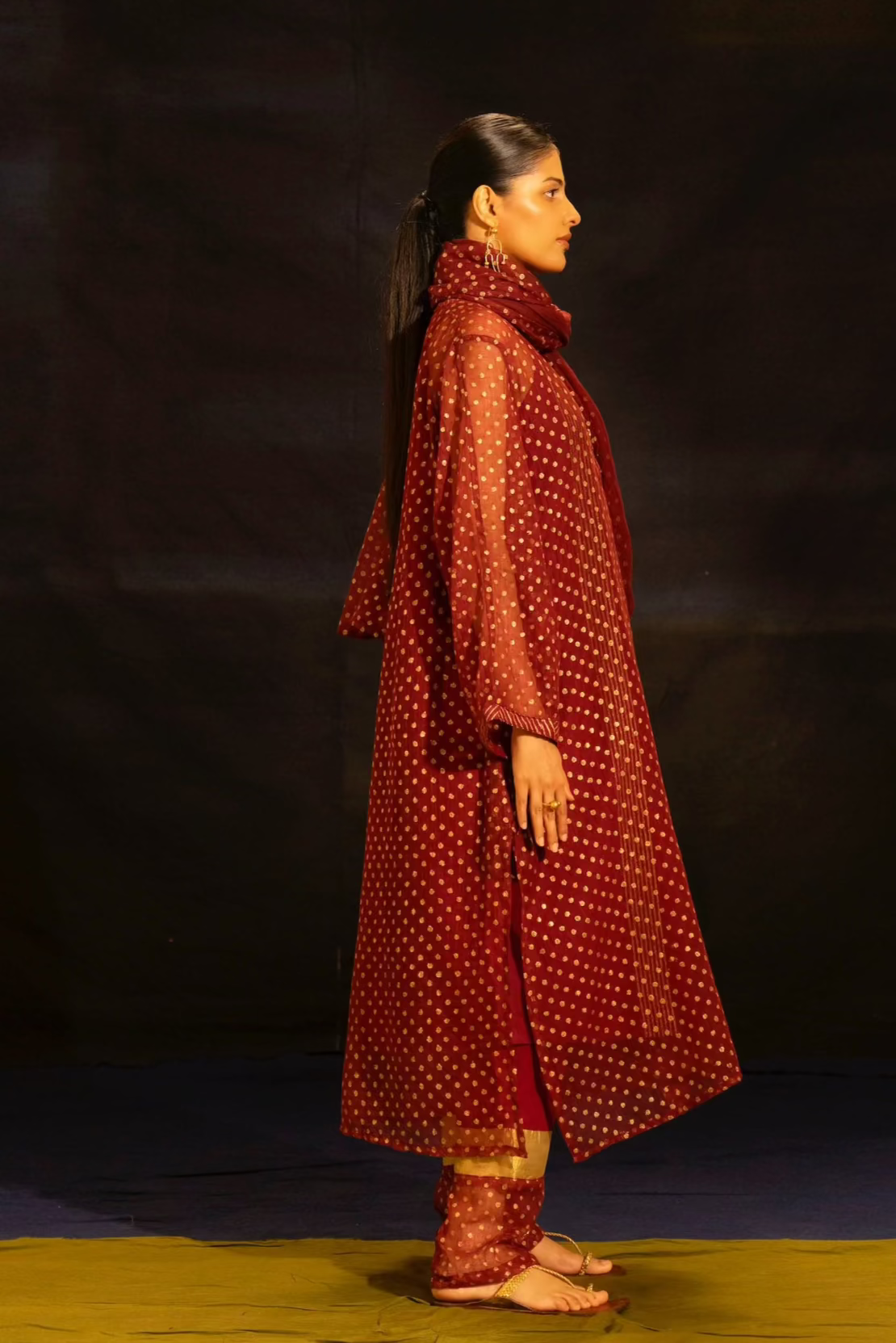 Illume Rivet Maroon Kota Kurta Pants Set (Set of 2)