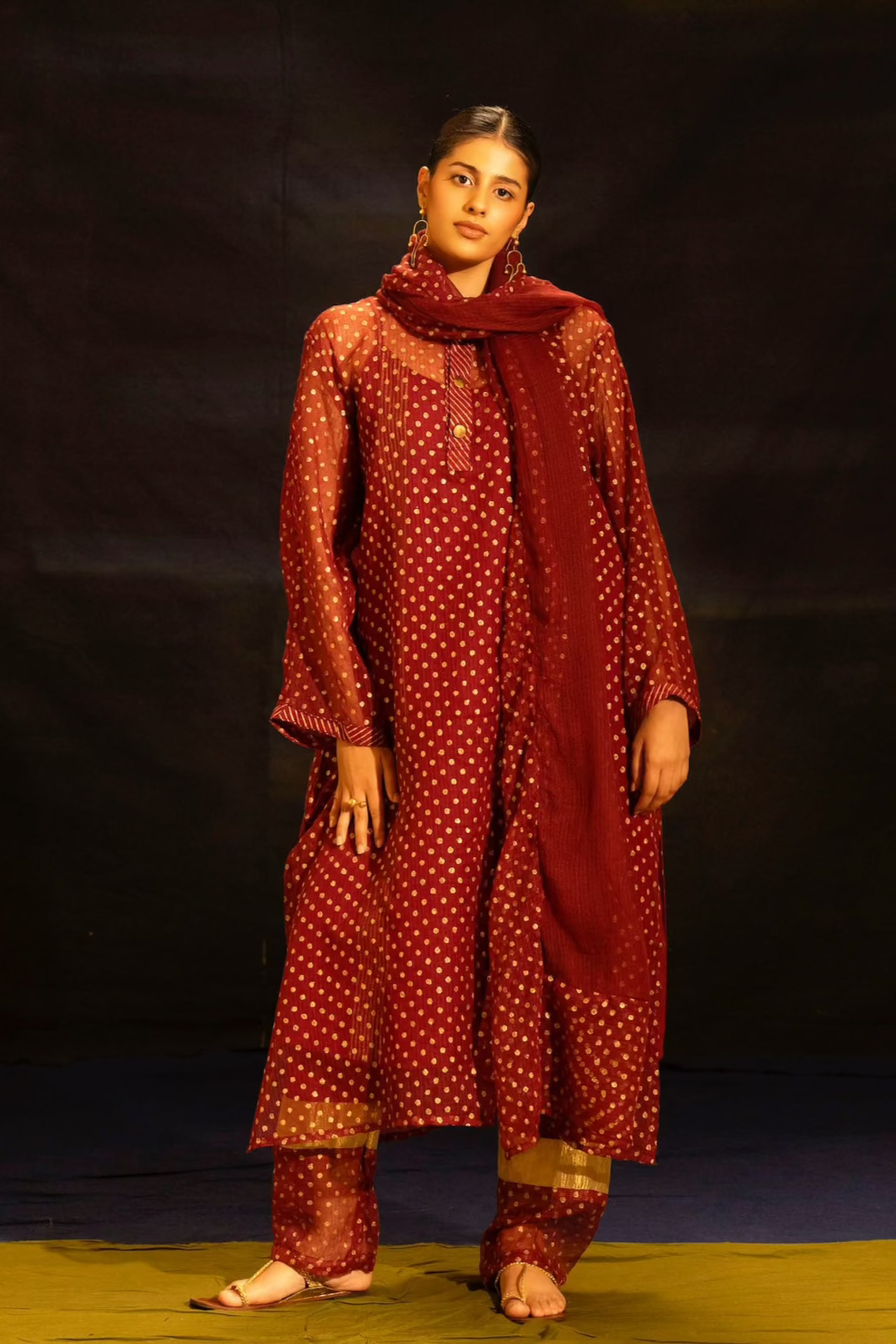 Illume Rivet Maroon Kota Kurta with Slip