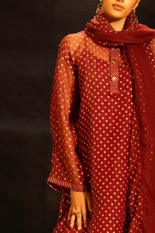 Illume Rivet Maroon Kota Kurta with Slip