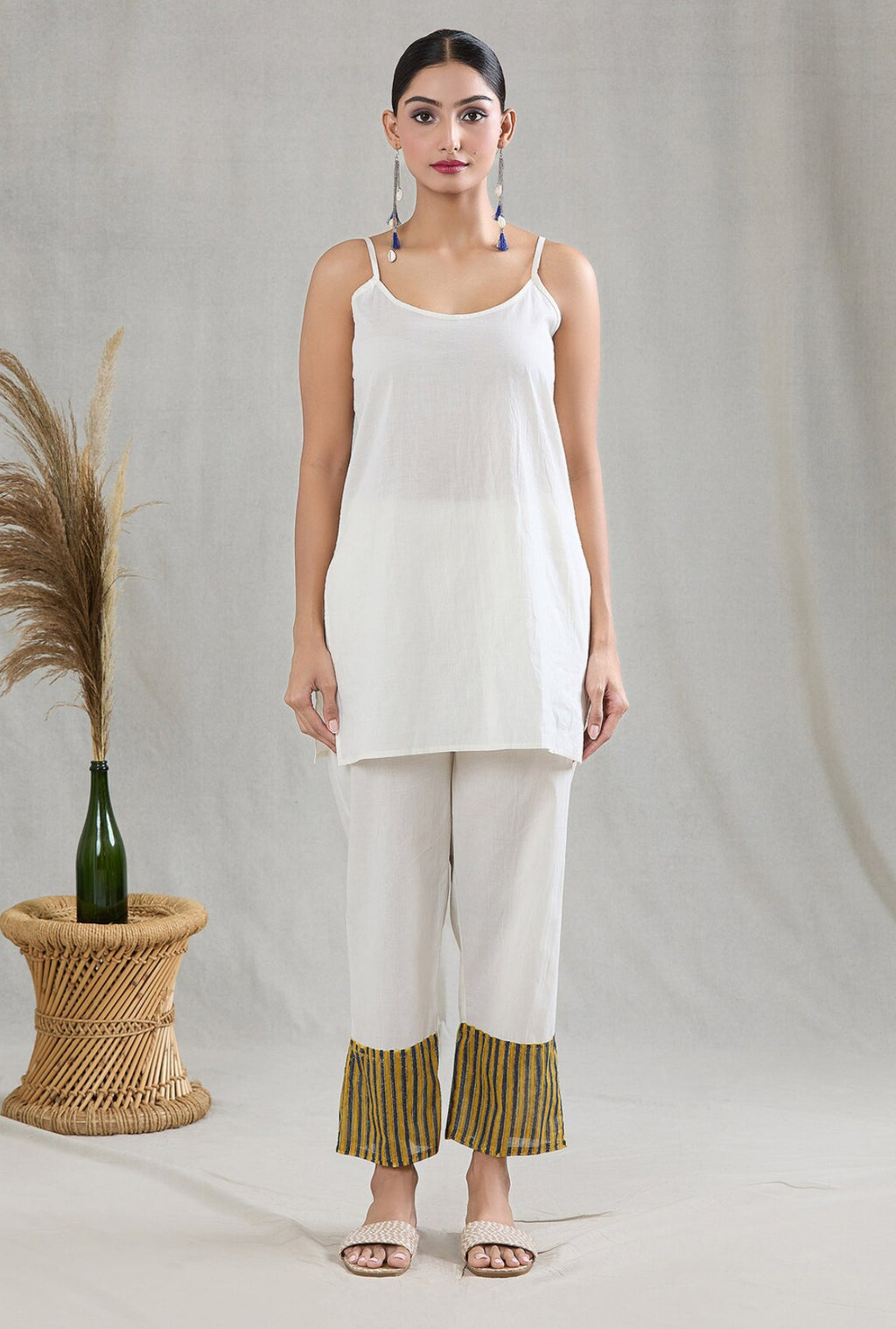 Lemon Yellow Kaftan with Pants and Slip (Set of 3)