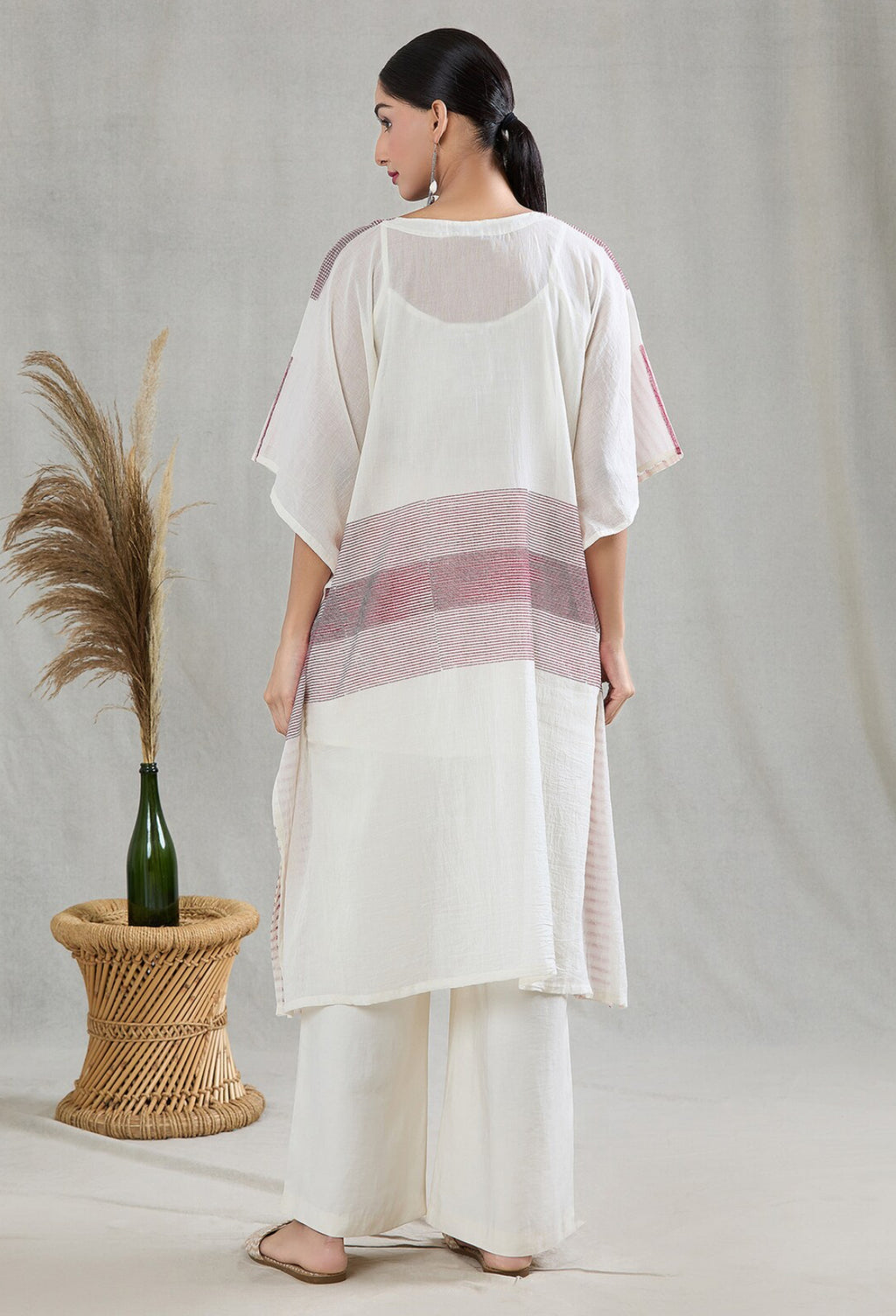 Crossroads White and Pink Kaftan with Pants and Dupatta (Set of 3)