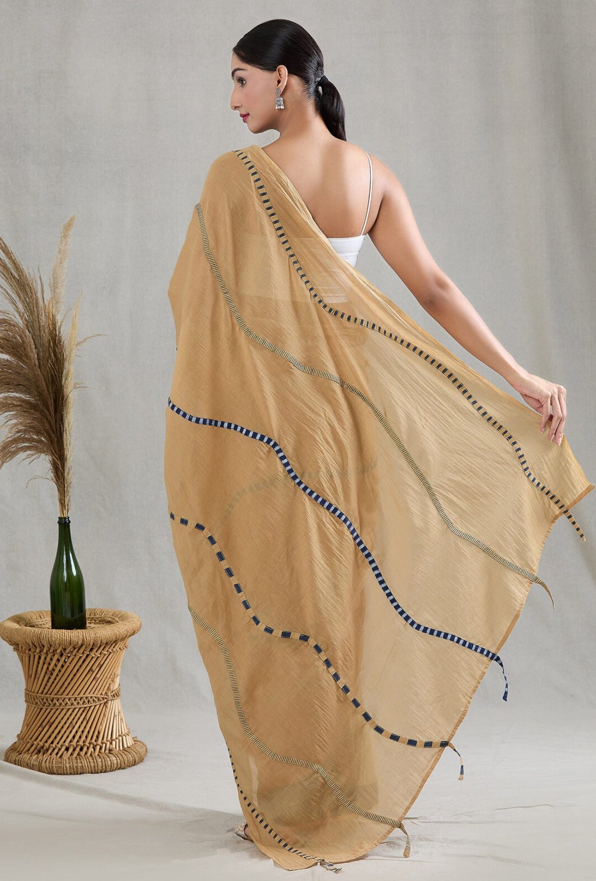 Crossroads Rhythm 3D Wave Beige Saree