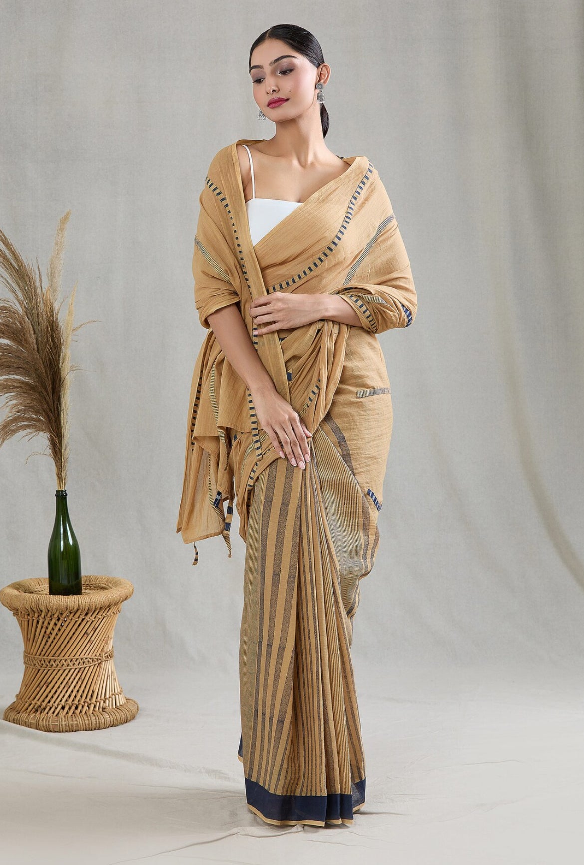 Crossroads Rhythm 3D Wave Beige Saree