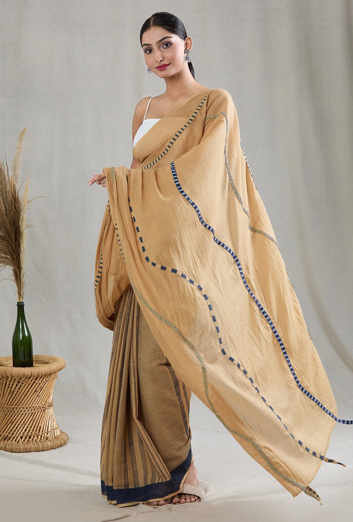 Crossroads Rhythm 3D Wave Beige Saree