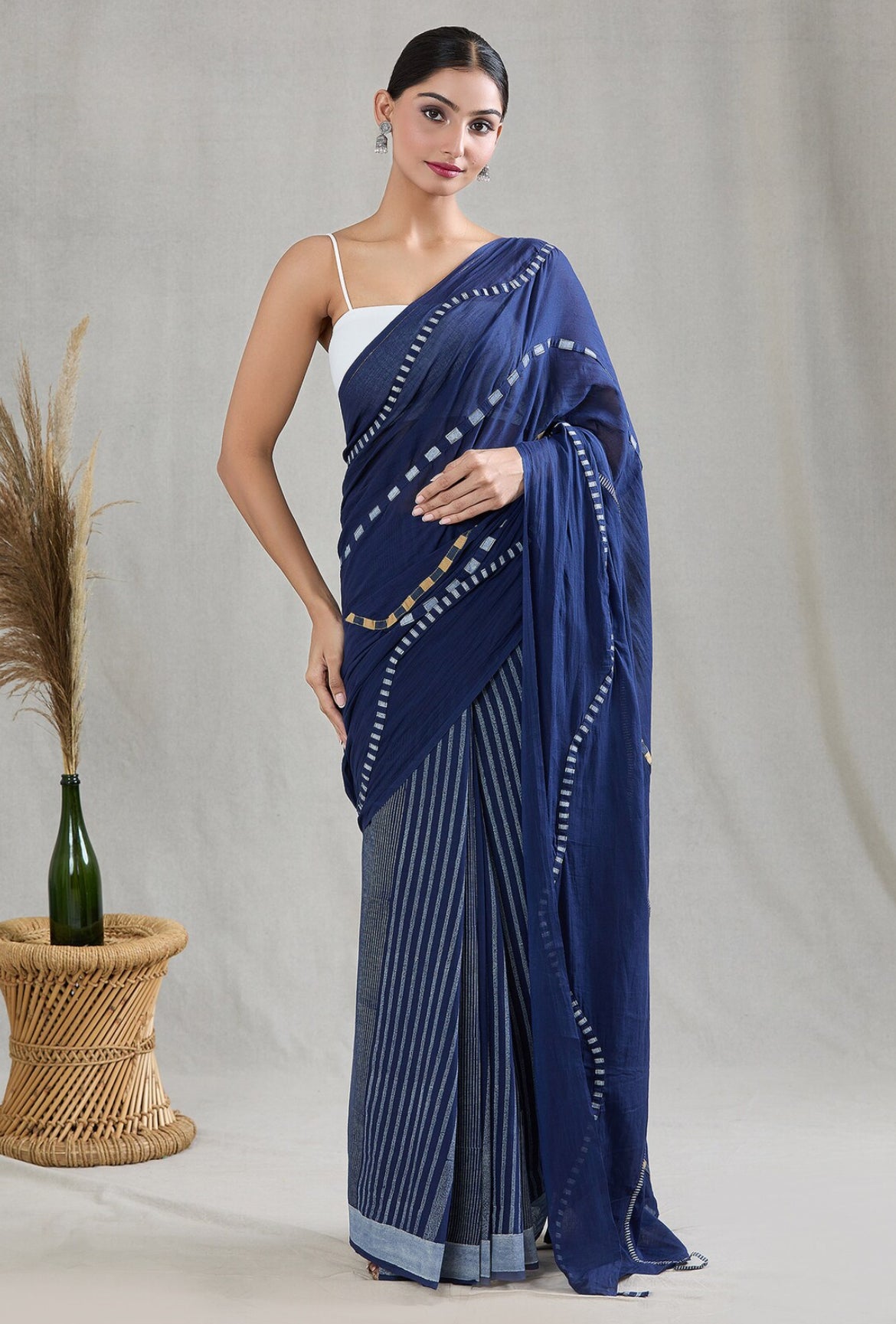 Crossroads Rhythm 3D Wave Navy Saree