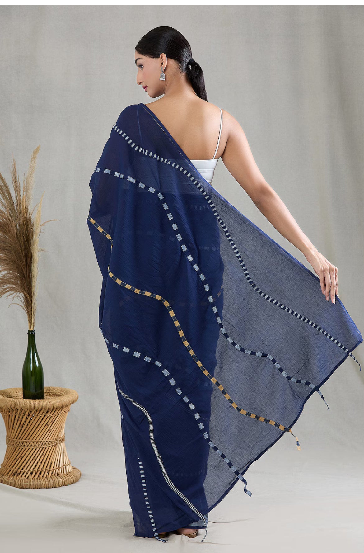 Crossroads Rhythm 3D Wave Navy Saree