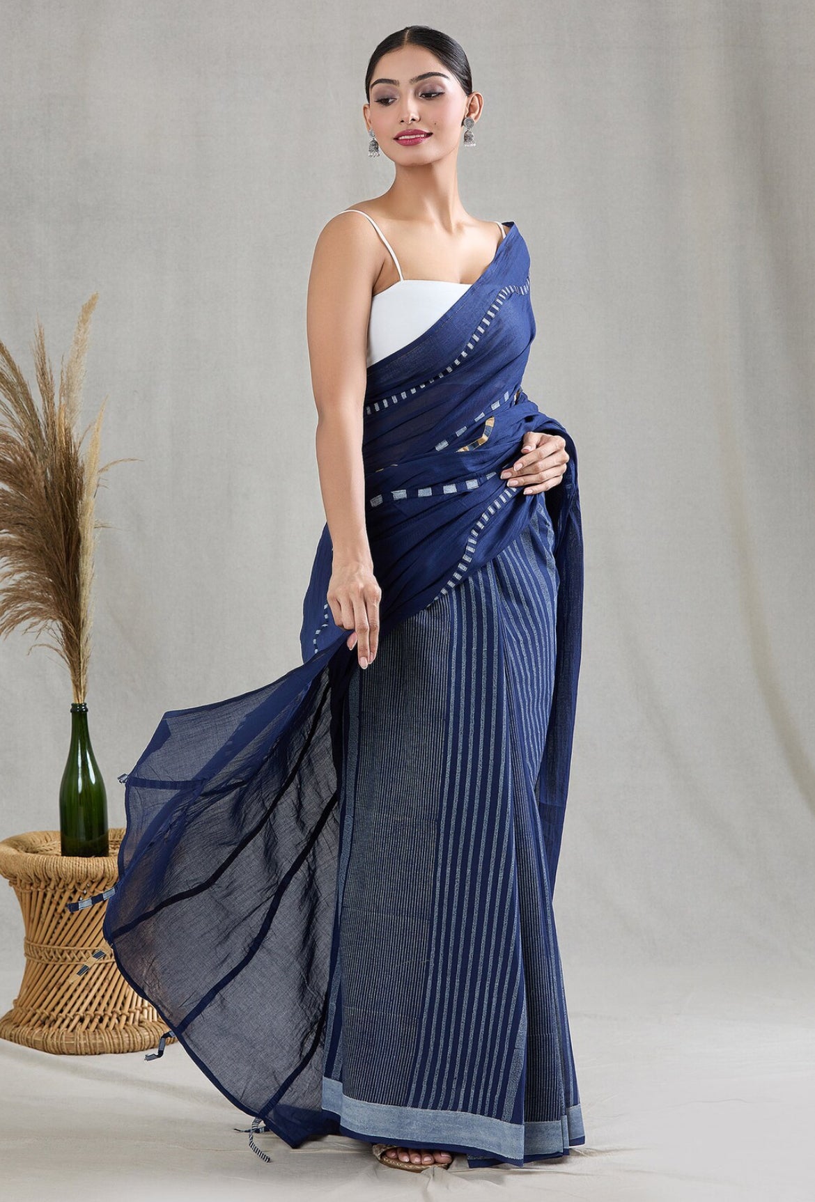Crossroads Rhythm 3D Wave Navy Saree