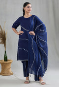 Crossroads Navy and White 3d dupatta Kurta Set (Set of 3) - BANANA labs
