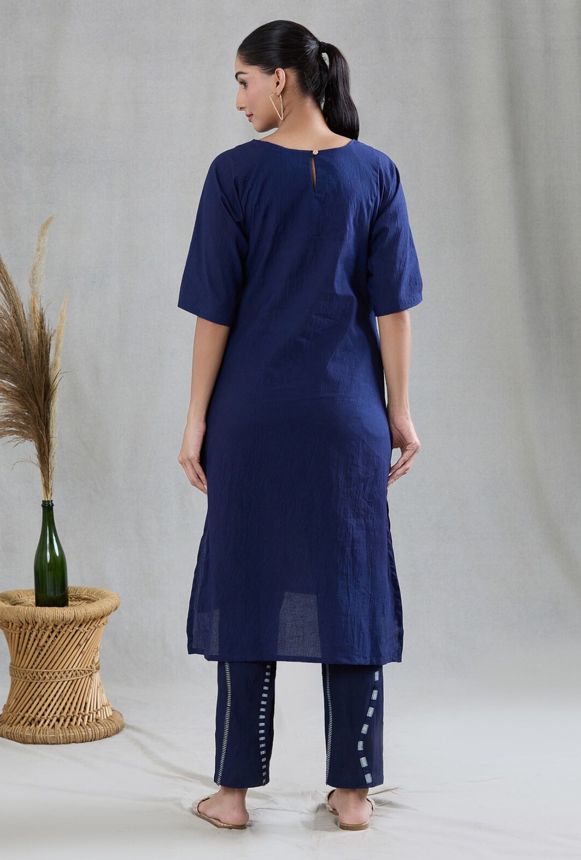 Crossroads Navy and White 3d dupatta Kurta Set (Set of 3)