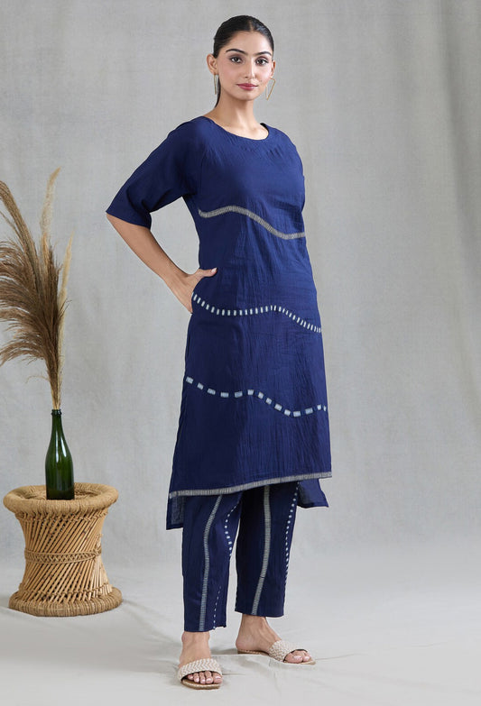 Crossroads Navy and White Wave Kurta and Pant Set