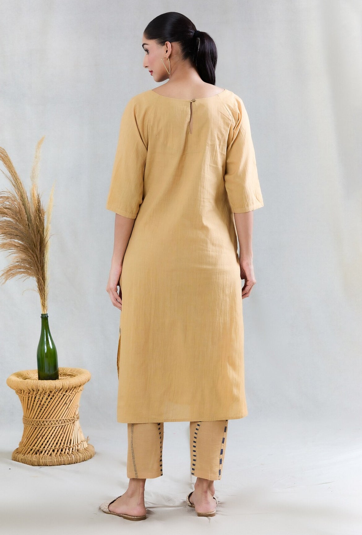 Crossroads Beige Navy Wave Kurta Set