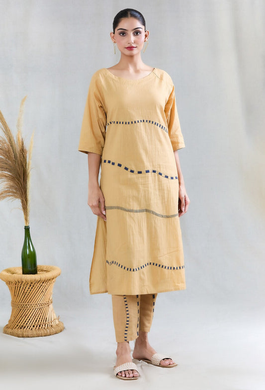 Crossroads Beige Navy Wave Kurta Set