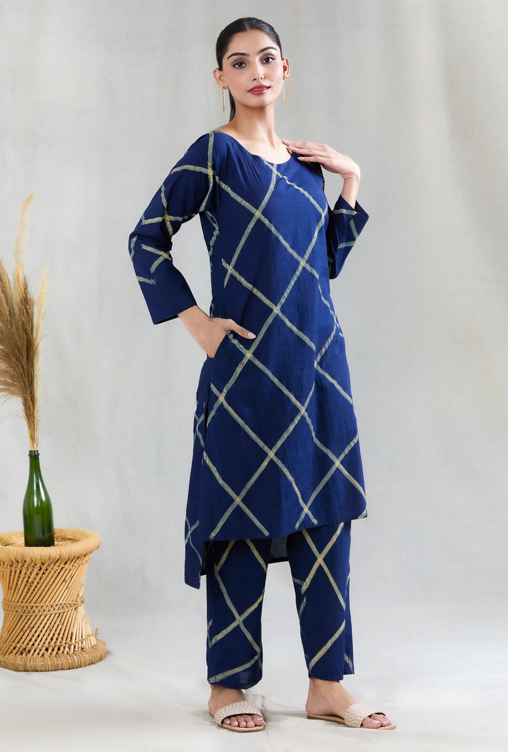 Crossroads Navy Diamond Kurta and Pant Set