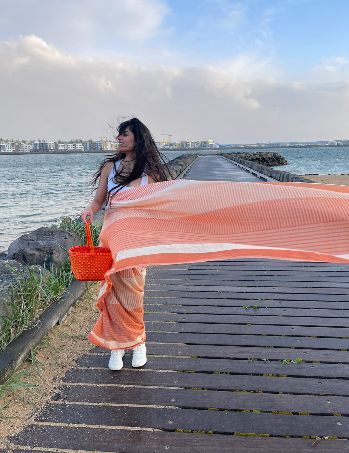 BANANA Orange Ombre Saree