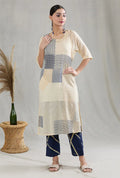 Crossroads White and Navy Kurta and Pant Set - BANANA labs