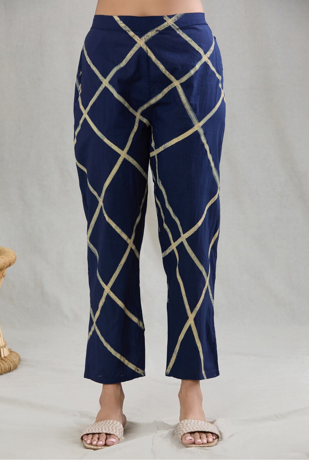 Crossroads White and Navy Kurta and Pant Set