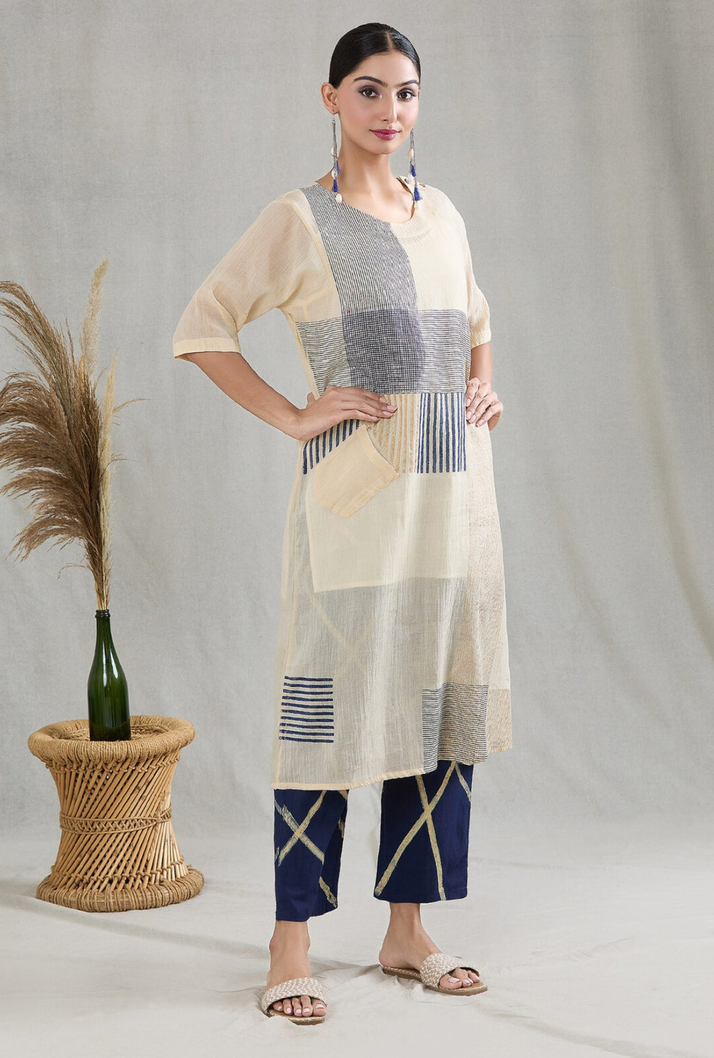 Crossroads White and Navy Kurta
