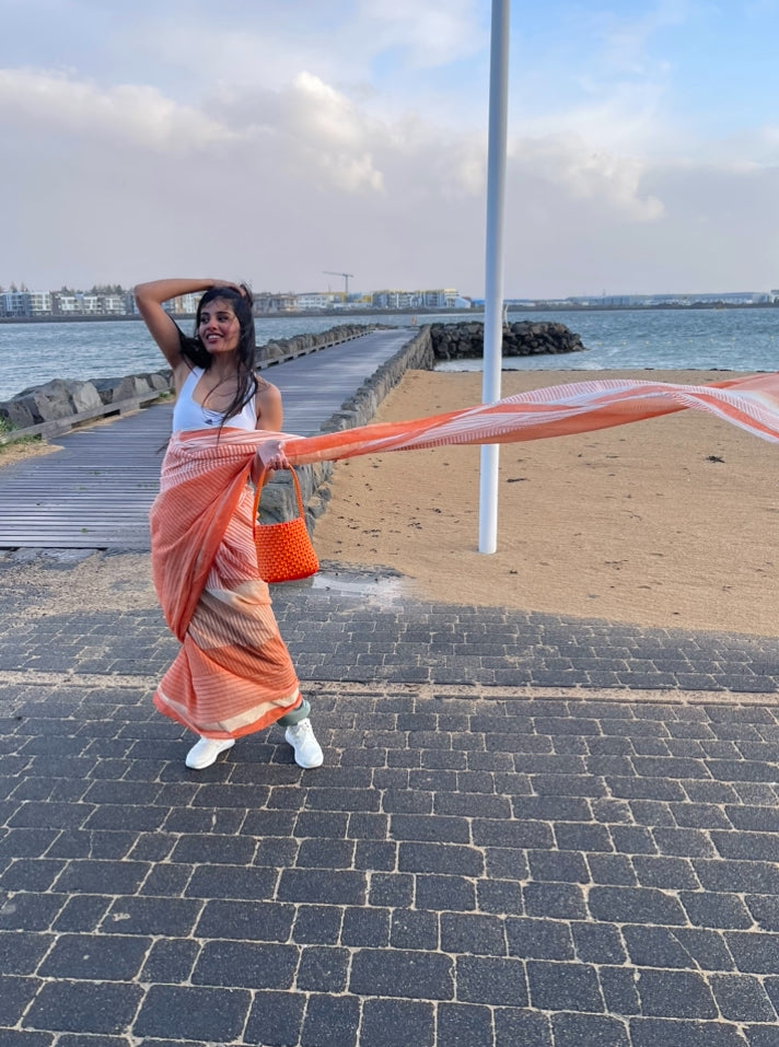 BANANA Orange Ombre Saree
