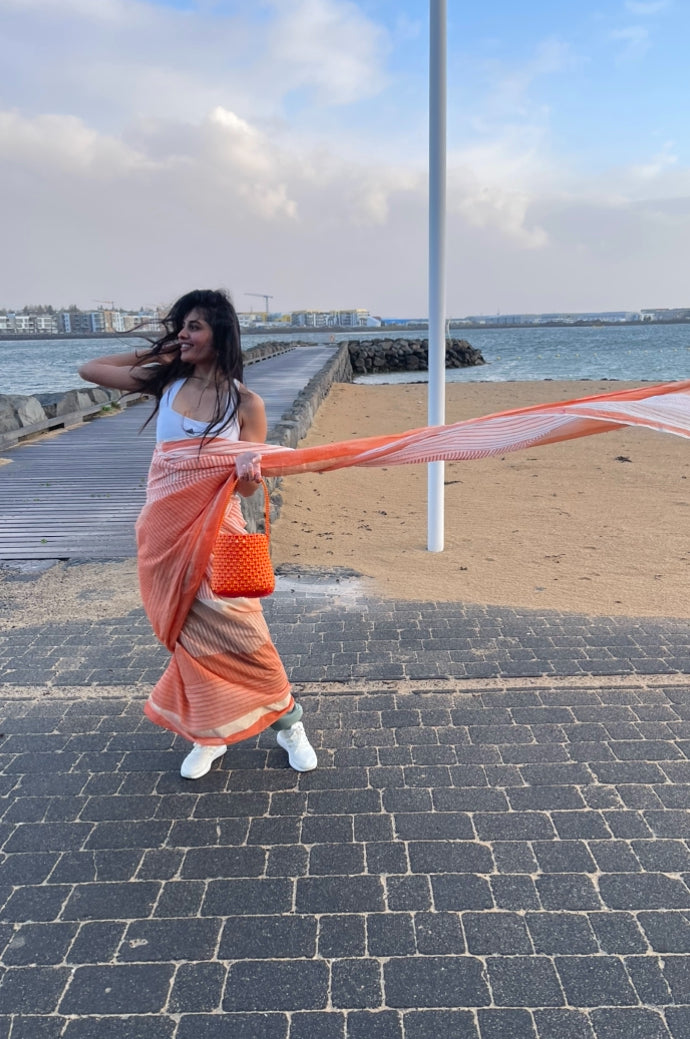 BANANA Orange Ombre Saree
