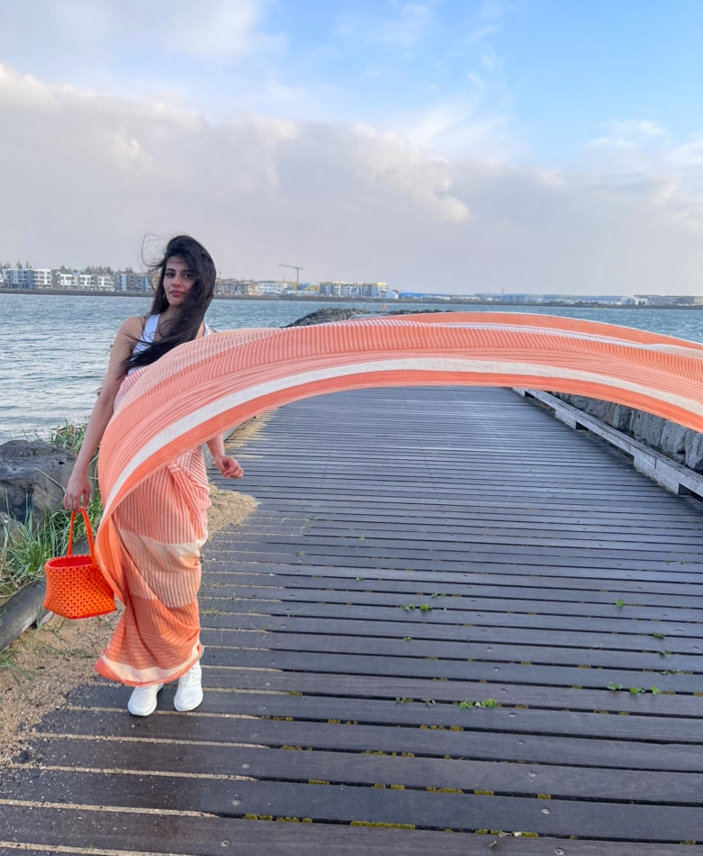 BANANA Orange Ombre Saree