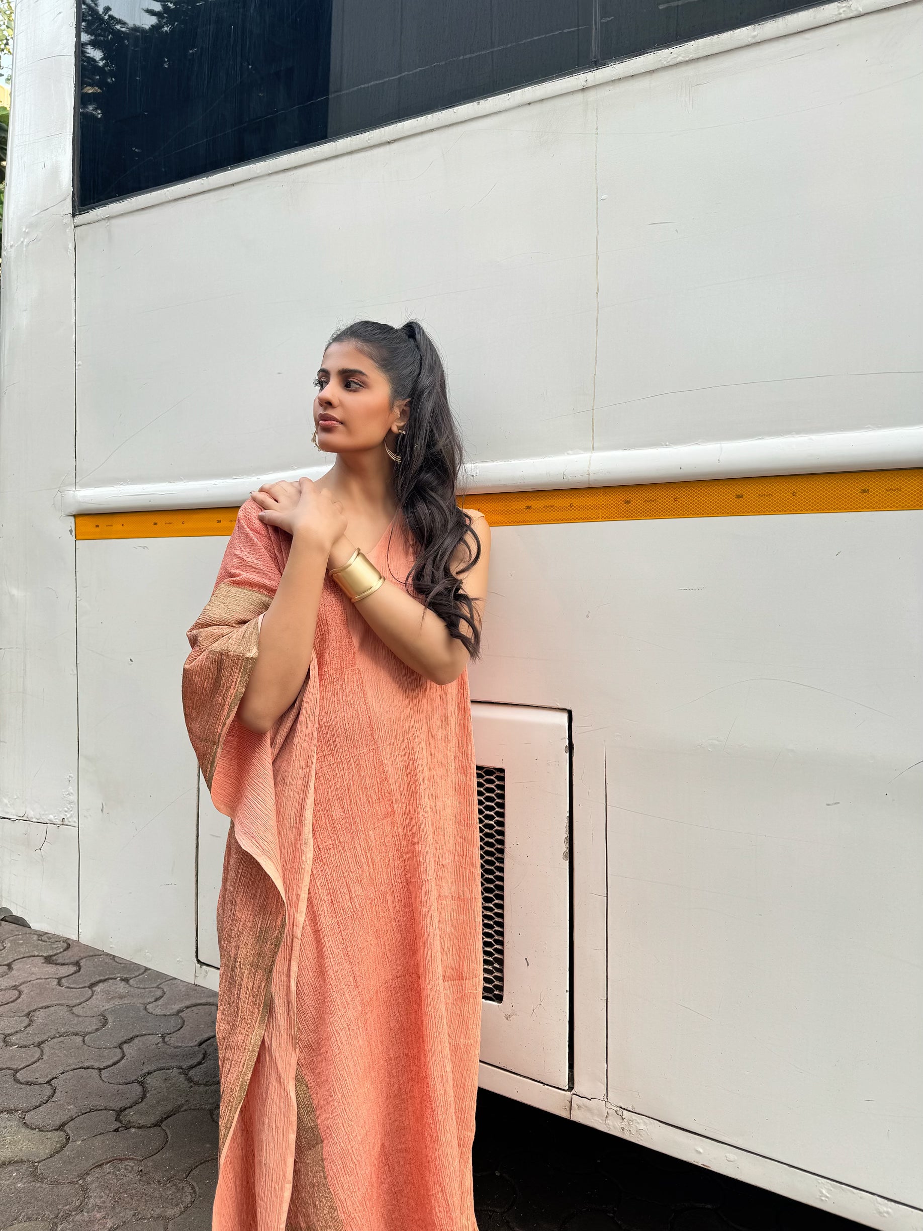 Peach Sided Crinkled Kaftan | Pitch to Get Rich Edit