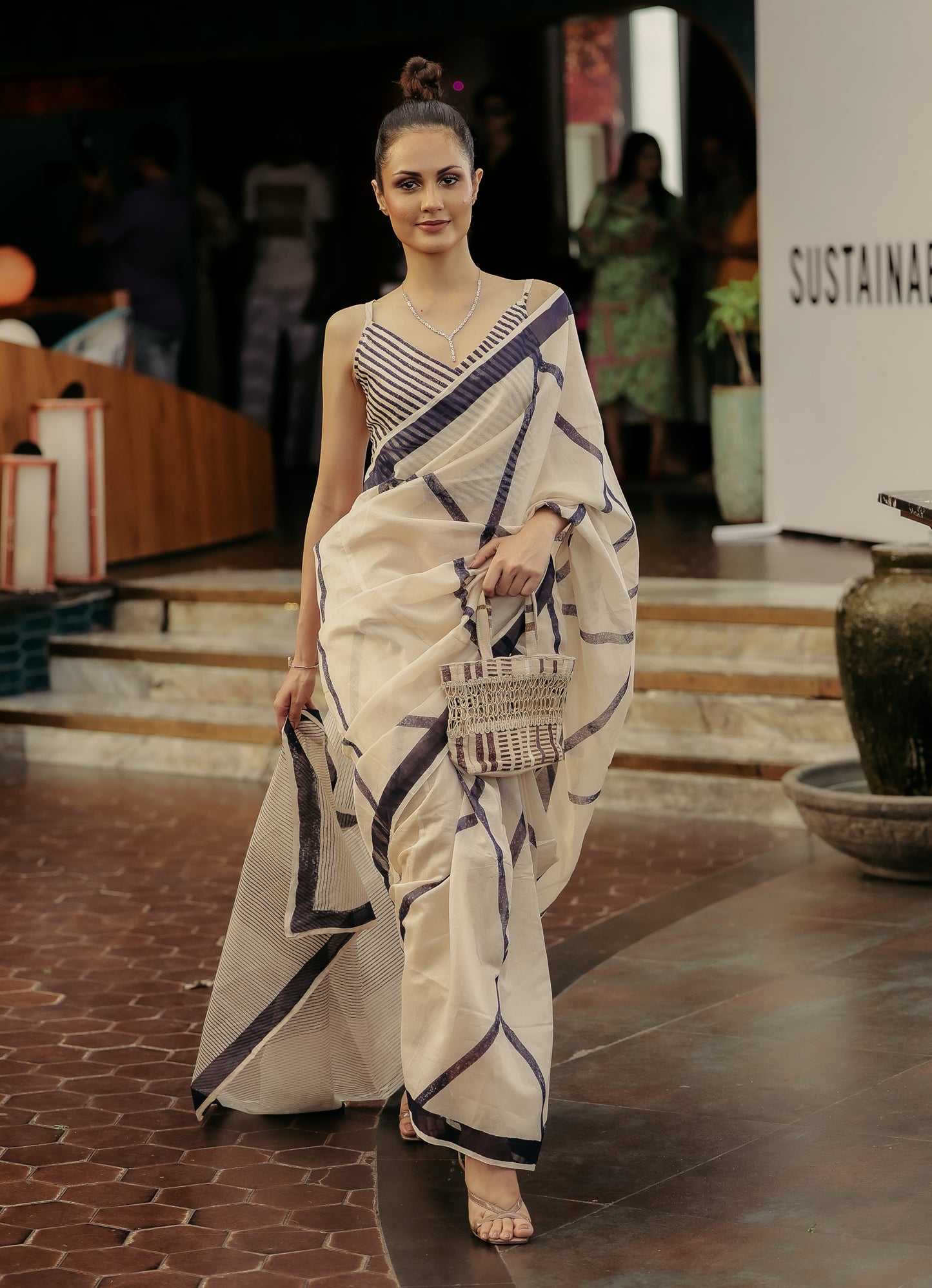 Crossroads Beige Saree with Wrap Top