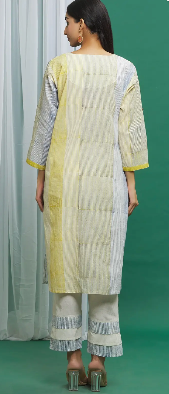 Yellow Cotton Striped Kurta